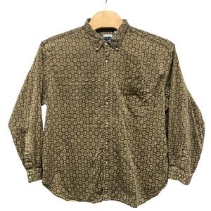 Anchor Bay Mens 3X Olive Green Medallion Print Cotton Button Down Shirt Long Slv